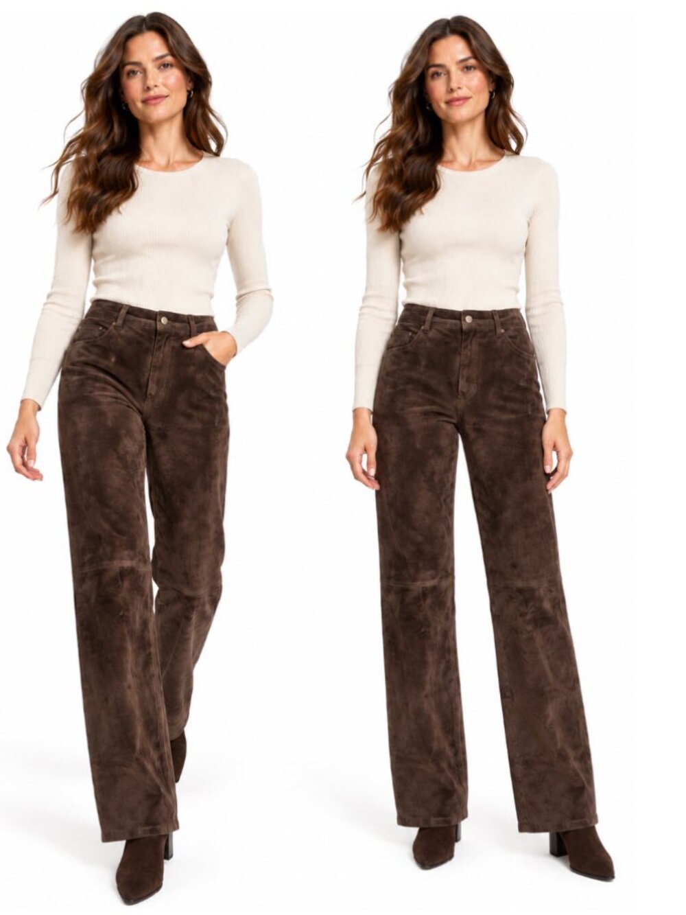 Brown Suede Leather Straight Leg Pants Sequence 12 Y2K Western Preppy Chic